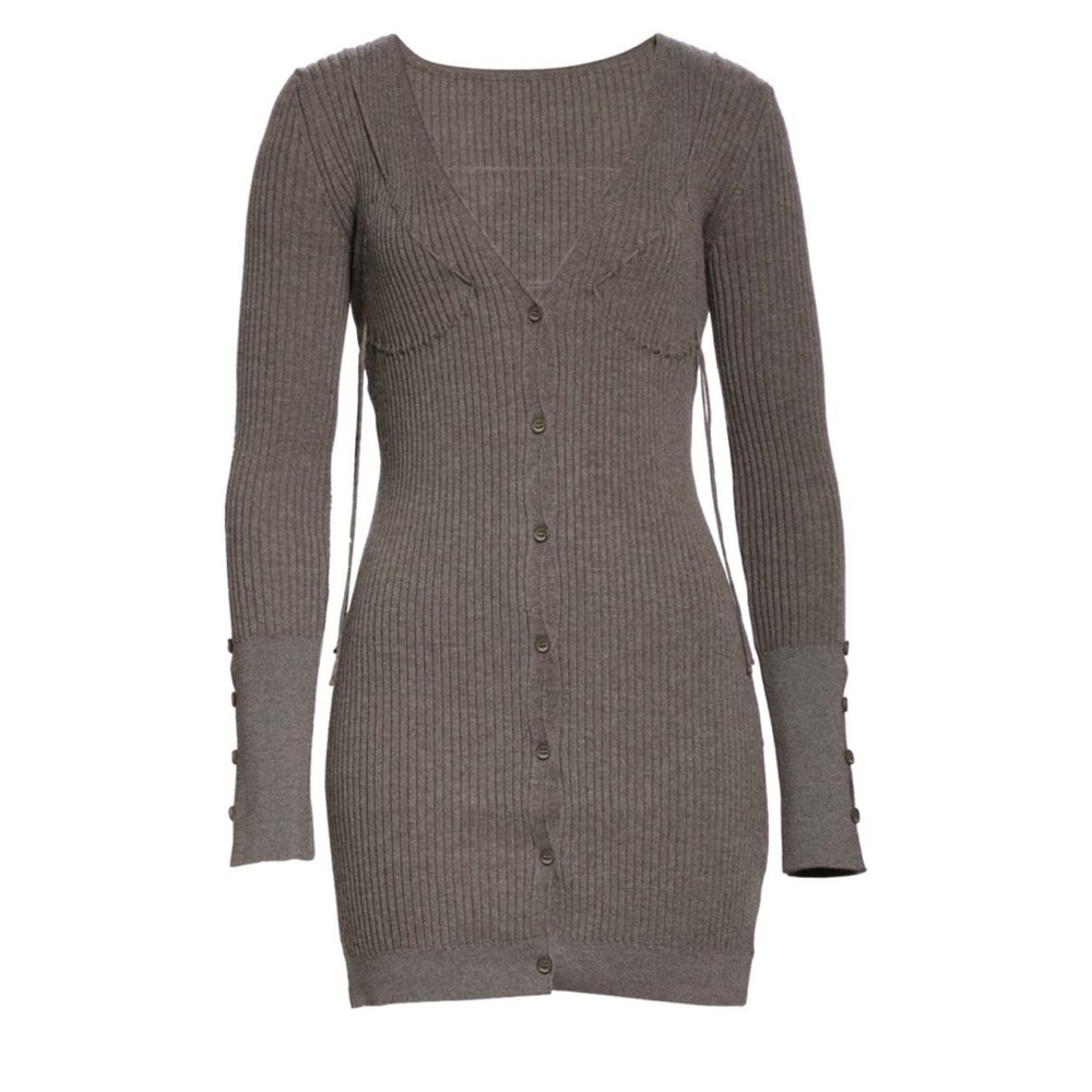 Jacquemus Lauris Long Sleeve Merino Wool Brown Mini Sweater Dress Sz 40/8 NWOT